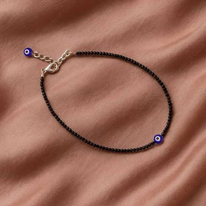 Black Tourmaline Anklet with Evil Eye