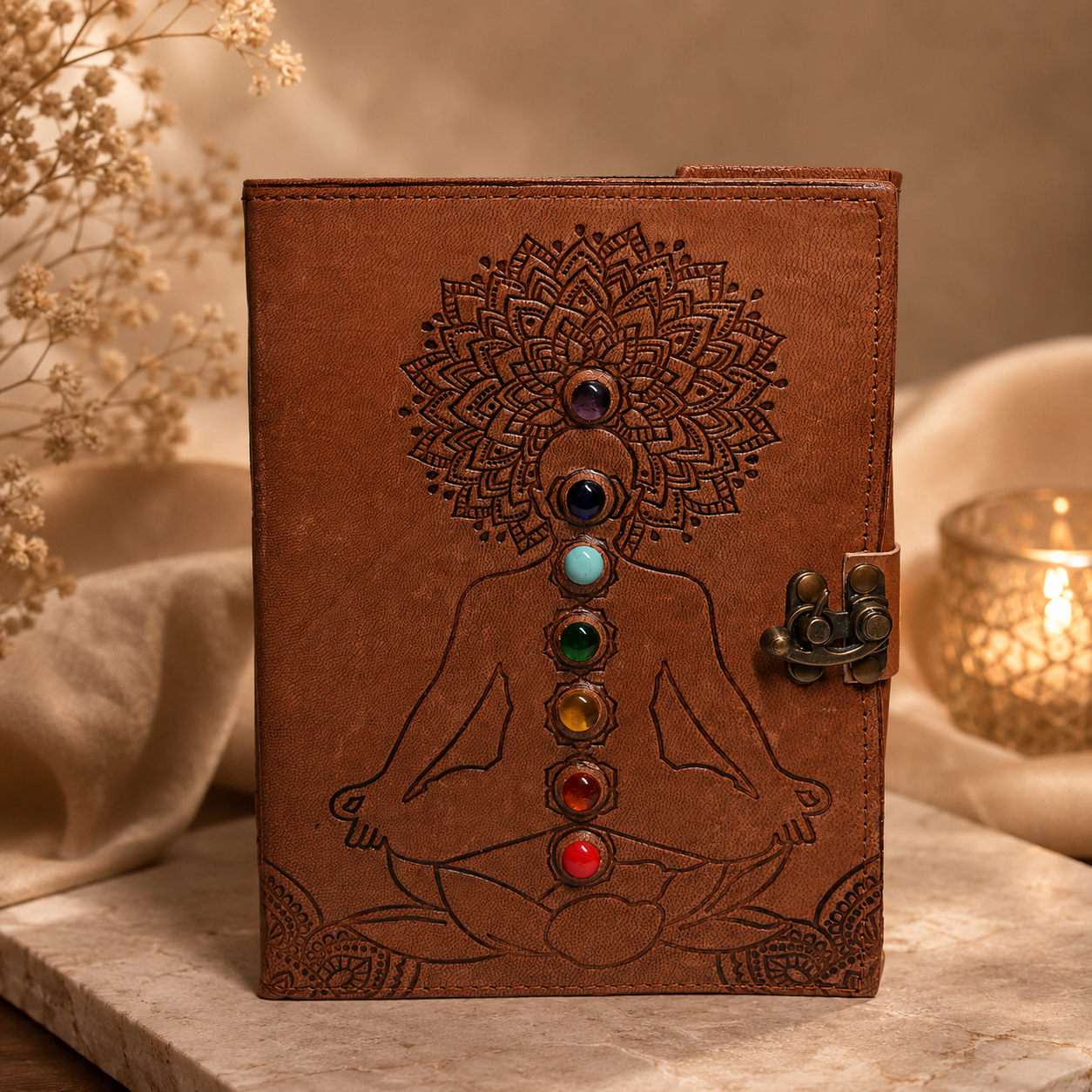 Seven Chakra Leather Notebook With Metal Lock